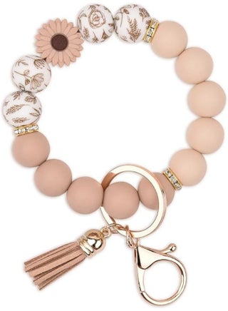 Silicone bead keychain, wrist keyring bracelet, cute car keychain holder, suitable for women and girls, backpack accessories